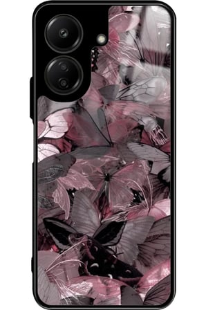 Xiaomi Redmi 13C Uyumlu Pembe Kelebek Tasarımlı Parlak Silikon Kılıf
