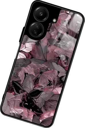 Xiaomi Redmi 13C Uyumlu Pembe Kelebek Tasarımlı Parlak Silikon Kılıf