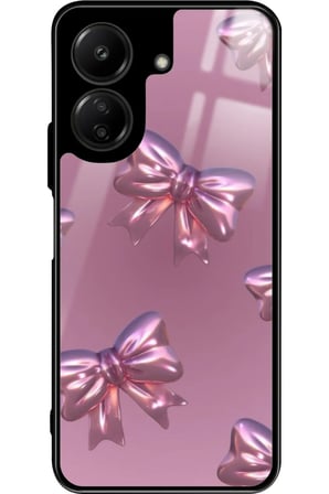 Xiaomi Redmi 13C Uyumlu Pembe Kurdele Tasarımlı Parlak Silikon Kılıf