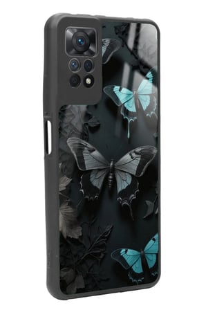 Xiaomi Redmi Note 11 Pro Uyumlu Siyah Kelebek Tasarımlı Parlak Silikon Kılıf