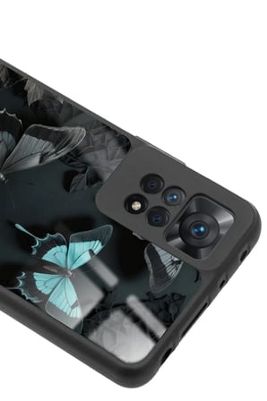 Xiaomi Redmi Note 11 Pro Uyumlu Siyah Kelebek Tasarımlı Parlak Silikon Kılıf