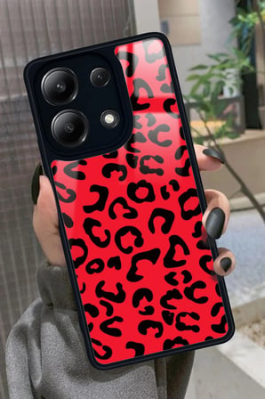 Xiaomi Redmi Note 13 4G Uyumlu Kırmızı Leopar Tasarımlı Parlak Silikon Kılıf
