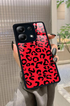 Xiaomi Redmi Note 13 4G Uyumlu Kırmızı Leopar Tasarımlı Parlak Silikon Kılıf