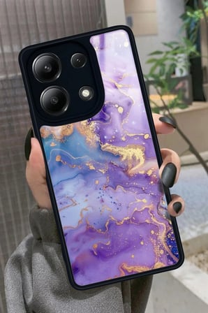 Xiaomi Redmi Note 13 4G Uyumlu Mor Mermer Tasarımlı Parlak Silikon Kılıf