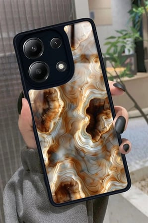 Xiaomi Redmi Note 13 4G Uyumlu Beyaz&Altın Mermer Tasarımlı Parlak Silikon Kılıf