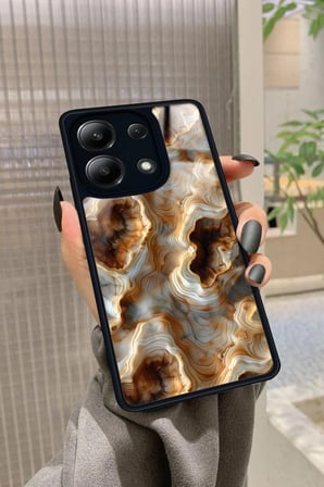 Xiaomi Redmi Note 13 4G Uyumlu Beyaz&Altın Mermer Tasarımlı Parlak Silikon Kılıf