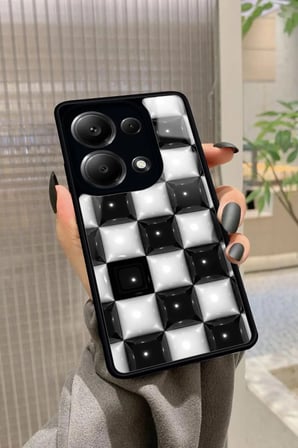 Xiaomi Redmi Note 13 Pro 4G Uyumlu Siyah-Beyaz Kare Tasarımlı Parlak Silikon Kılıf