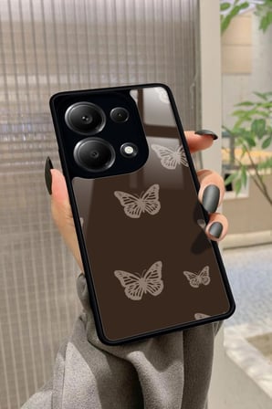 Xiaomi Redmi Note 13 Pro 4G Uyumlu Kahverengi Kelebek Tasarımlı Parlak Silikon Kılıf