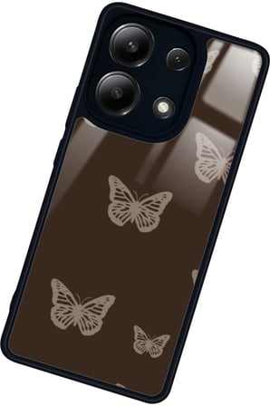 Xiaomi Redmi Note 13 Pro 4G Uyumlu Kahverengi Kelebek Tasarımlı Parlak Silikon Kılıf