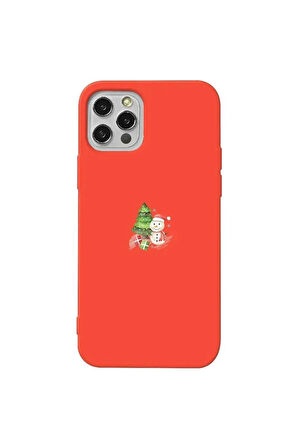 Iphone 12 Pro Max Uyumlu Turuncu Renkli Silikon Telefon Kilifi - Cute Snowman