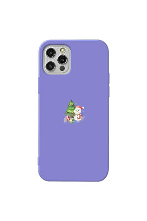Iphone 13 Pro Max Uyumlu Lila Renkli Silikon Telefon Kilifi - Cute Snowman