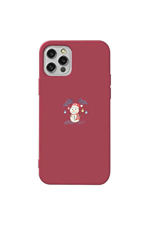 Iphone 13 Pro Max Uyumlu Bordo Renkli Silikon Telefon Kilifi - Sugar Snowman