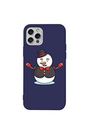 Iphone 12 Pro Max Uyumlu  Lacivert Renkli Silikon Telefon  Kılıf - Snowman In Suit