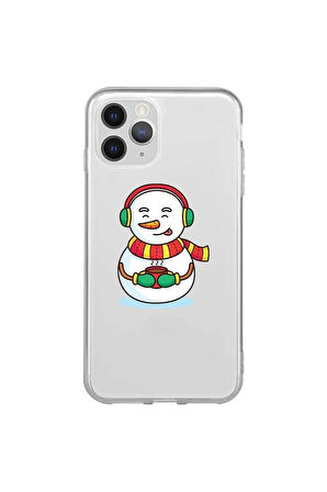 Iphone 11 Pro Max Uyumlu Seffaf Telefon Kilifi - Snowman With Coffee