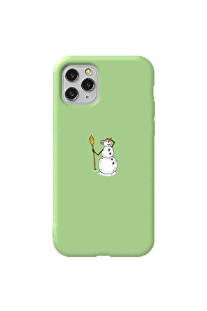 Iphone 11 Pro Max  Uyumlu Açik Yesil Renkli Silikon Telefon Kilifi - Snowman Looking Around