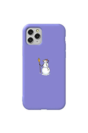Iphone 11 Pro Max  Uyumlu  Lila Renkli Silikon Telefon Kilifi - Snowman Looking Around