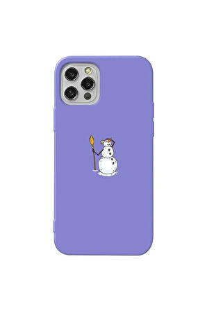 Iphone 12 Pro Max Uyumlu    Lila Renkli Silikon Telefon Kilifi - Snowman Looking Around