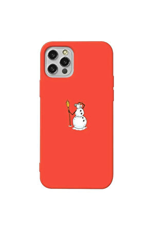 Iphone 13 Pro Max Uyumlu Turuncu Renkli Silikon Telefon Kılıfı - Snowman Looking Around