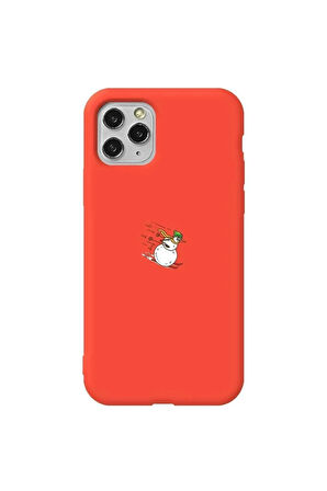 Iphone 11 Pro Max Uyumlu Turuncu Renkli Silikon Telefon Kilifi - Snowman Skiing