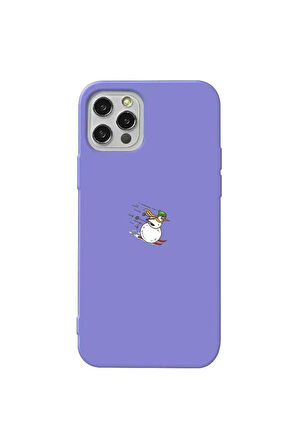 Iphone 13 Pro Max Uyumlu Lila Renkli Silikon Telefon Kilifi - Snowman Skiing