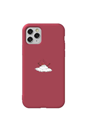 Iphone 11 Pro Max Uyumlu Bordo Renkli Silikon Telefon Kilifi - Melting Snowman