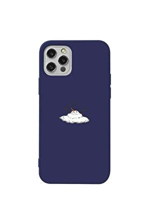 Iphone 13 Pro Max  Uyumlu Lacivert Renkli Silikon Telefon Kilifi - Melting Snowman