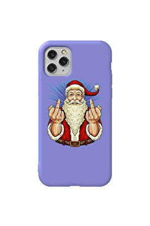 Iphone 11 Pro Max Uyumlu Lila Renkli Silikon Telefon Kilifi - Naughty Santa