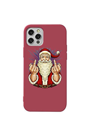 Iphone 12 Pro Max UyumluBordo Renkli Silikon Telefon Kilifi - Naughty Santa