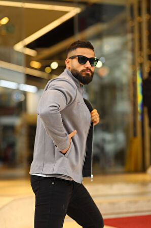 Premium Örme Triko Kol Dik Yaka Süet Ceket