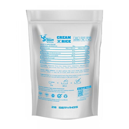 ZEUS NUTRITION CREAM OF RICE 1000G-Aromasız