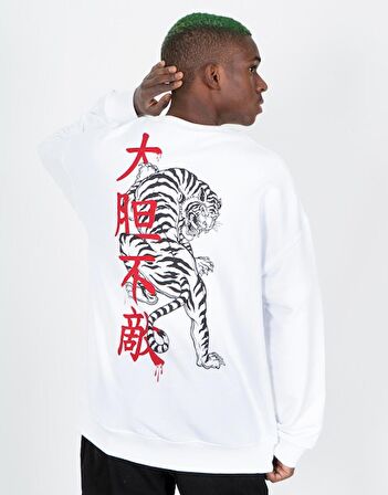 White Tiger Oversize Erkek Sweatshirt GF1159BY