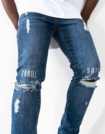 Thrill Sh*t Distressed Skinny Erkek Jean Kot Pantolon NF0323MVA