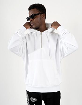 Street Style Half Zip Oversize Erkek Hoodie NF0336BY