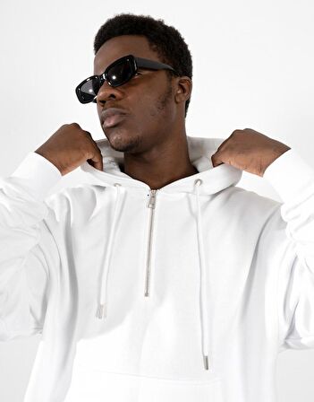 Street Style Half Zip Oversize Erkek Hoodie NF0336BY