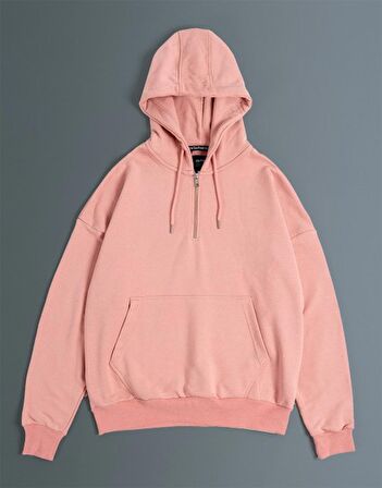 Street Style Half Zip Oversize Erkek Hoodie NF0336GL