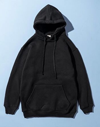 Oversized Siyah Urban Erkek Kapşonlu Hoodie MS1059SY