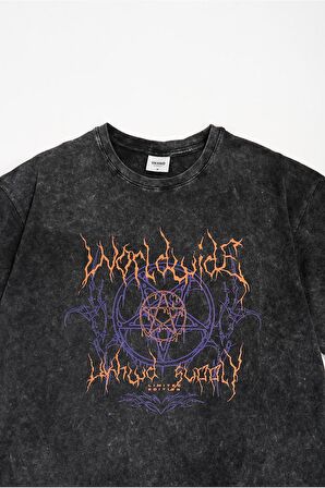 Goth Worldwide Acid Wash Oversize Erkek Tişört UK1248WSSY