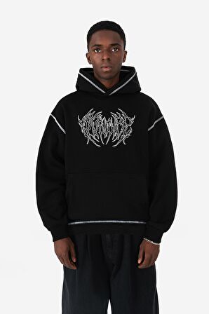 Kontrast Dikiş Brutal Oversize Erkek Hoodie UK1279SY