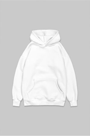 Beyaz Basic Erkek Hoodie PL1745BY