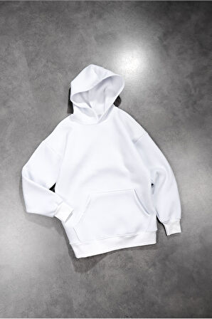 Beyaz Basic Erkek Hoodie PL1745BY