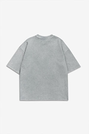 Moon Washed Nakışlı Oversize Erkek Tişört TB2176GR