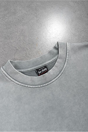 Moon Washed Nakışlı Oversize Erkek Tişört TB2176GR