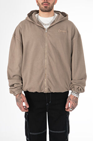 Kahve Basic Oversize Erkek Ceket Hoodie