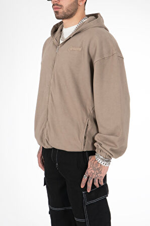 Kahve Basic Oversize Erkek Ceket Hoodie