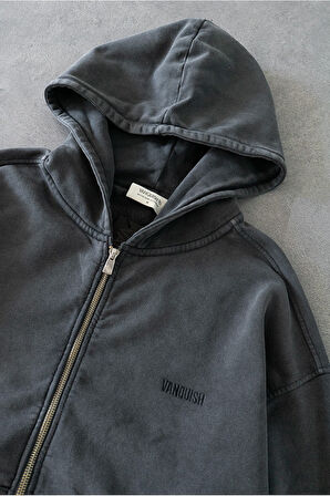 Siyah Yıkamalı Oversize Erkek Ceket Hoodie