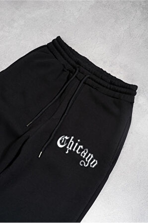 Siyah Chicago Erkek Jogger Eşofman Altı