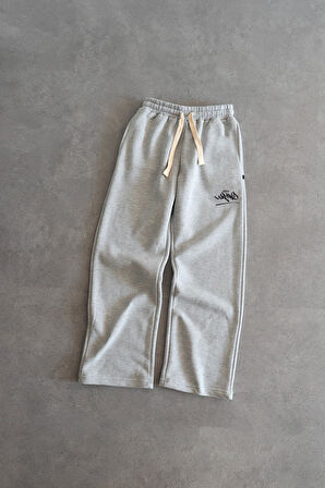 Gri UKHWD Classic Logo Wide Leg Urban Jogger Eşofman Altı