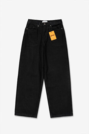 Siyah Wide Leg Skater Baggy Erkek Jean Pantolon