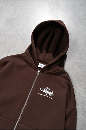 UKHWD Classic Logo Kahve Zip Hoodie Erkek Ceket