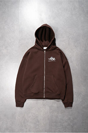 UKHWD Classic Logo Kahve Zip Hoodie Erkek Ceket